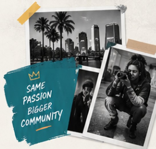 Illustrative collage of photography and creative community
